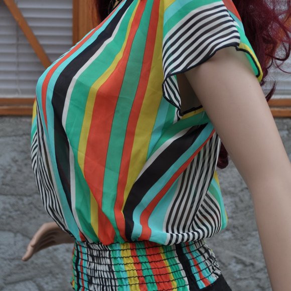 Women's fancy sleeveless Multicolor Print Chiffon Fabric Light Weight. Loose top - Picture 4 of 5